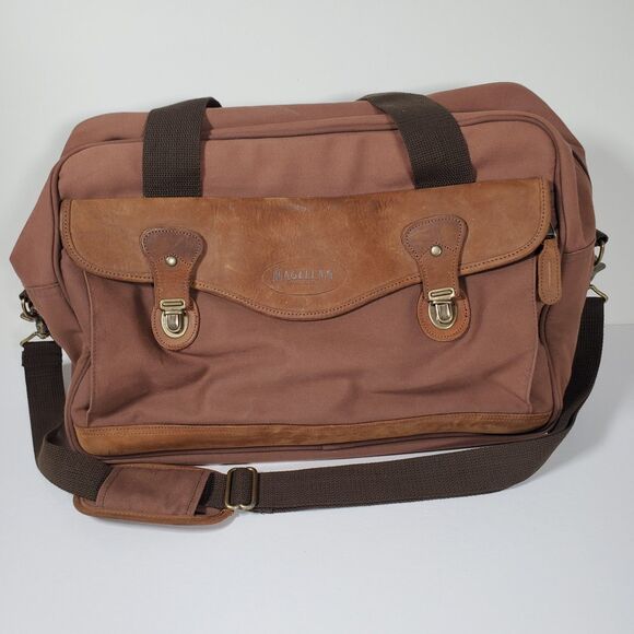 Magellan Handbags - Vtg Magellan Vintage Duffle Bag Large Brown Rust Red Canvas Leather Trim Rugged